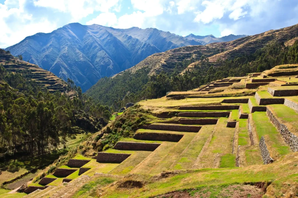 Sacred Valley of Peru with terraced hills, traditional villages, and Andean mountains